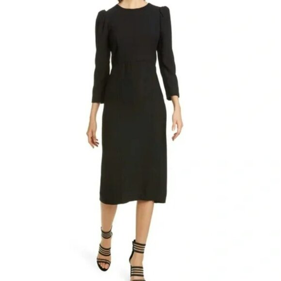 Veronica Beard Black Geoff Puff Shoulder Midi Dress Size 2 Made in USA MSRP $595 - Picture 1 of 13